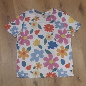 Women’s White Short Sleeve Tee with Multicolor Floral Print